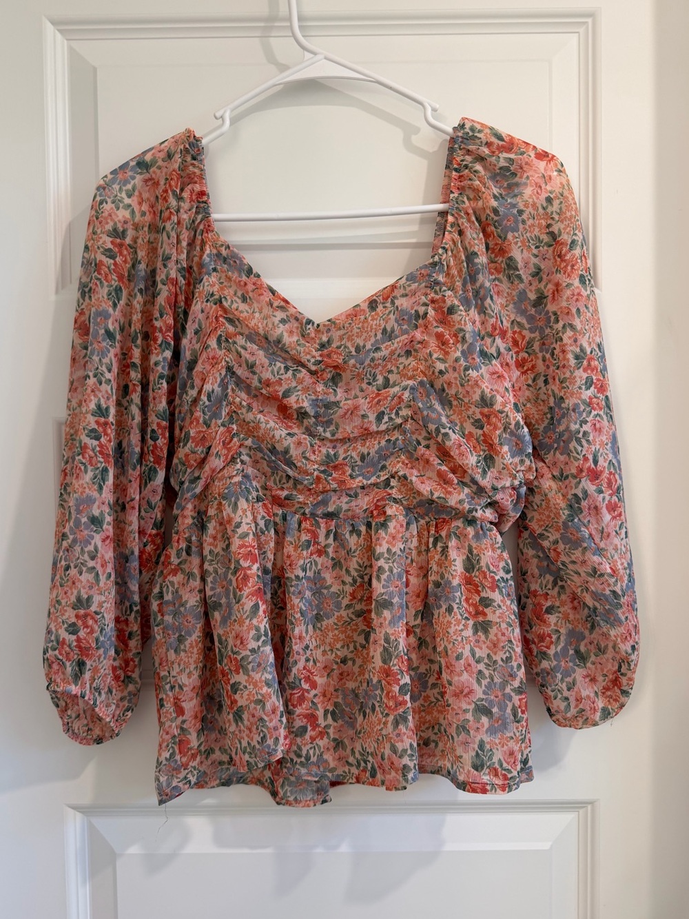 American Eagle Floral Smocked Peasant Blouse